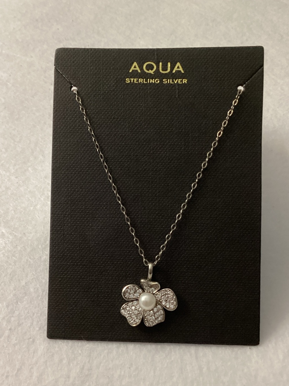 Aqua Sterling Silver Flower Pearl Necklace
